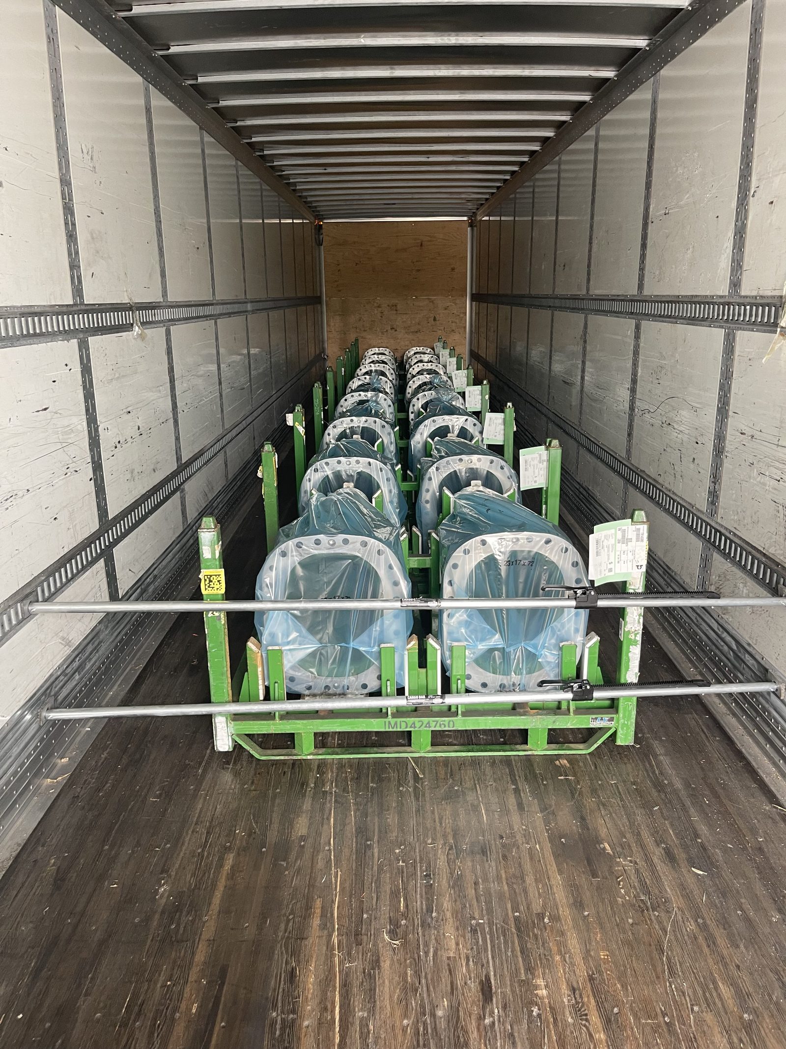 Racked freight secured inside dry van